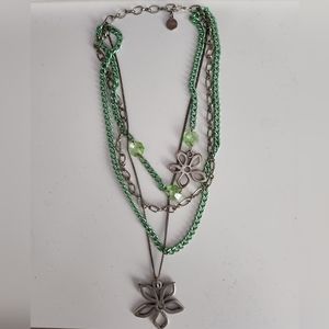 Xantra Green and Silver Multi Strand Flower Necklace
